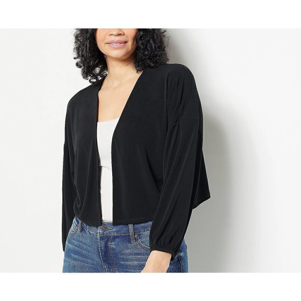 B-256  Truth + Style Knit Jersey Cropped Jacket topper BLACK Sz XL